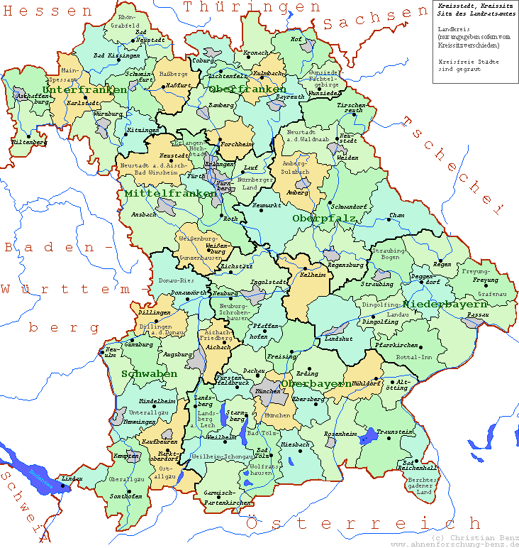 Verwaltungsgliederung von Bayern - All counties, and administrative districts in Bavaria