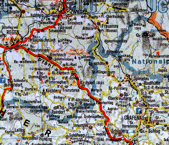Gebiet von Regen, Grafenau, Spiegelau - Map with area of Regen, Grafenau, Spiegelau