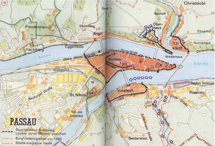 Alte Karte von Passau - Old map of Passau